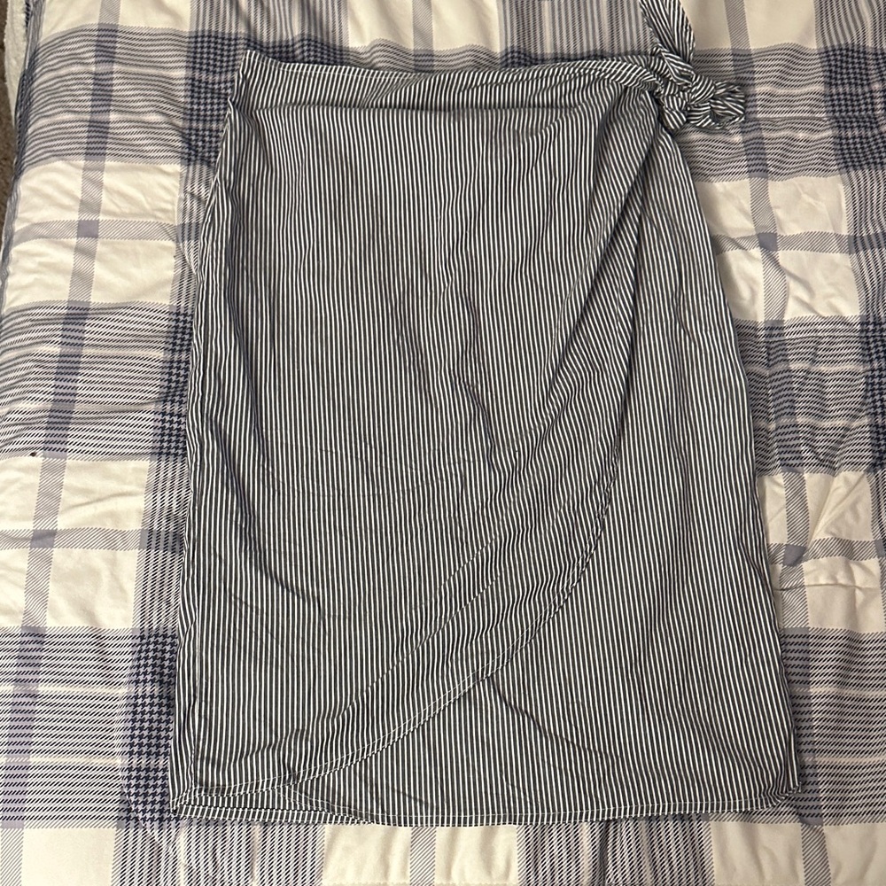 Chaps Black and White Striped Midi Skirt